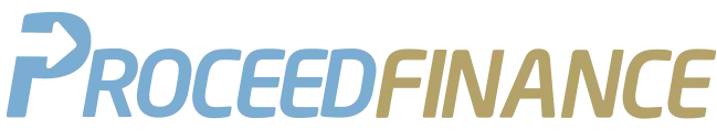 The alt text for the image could be A logo with the word PROCED FINANCE in bold, capitalized letters, followed by a stylized graphic resembling a dollar sign.